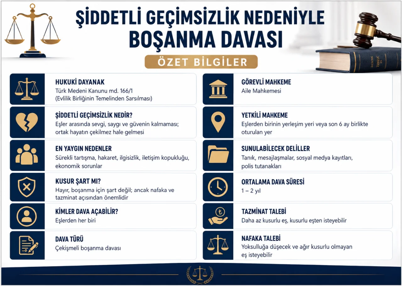 Şiddetli Geçimsizlik Nedeniyle Boşanma Davası